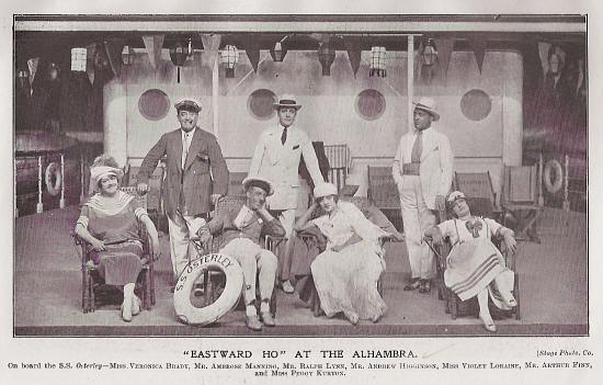 View of seven principals from the cast of Eastward Ho! on the SS Osterley set, from The Stage Year Book 1920
